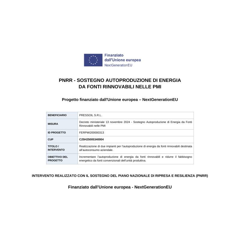Pressoil investe nell’energia rinnovabile: impianto per autoproduzione di nuova generazione. 0